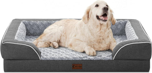 Orthopedic XL Dog Bed for Extra Large Dogs, Waterproof Memory Foam Dog Beds with Sides, Non-Slip Bottom and Egg-Crate Foam Big Dog Couch Bed with Removable Washable Cover(X-Large,Dark Grey) - Pet Explorer