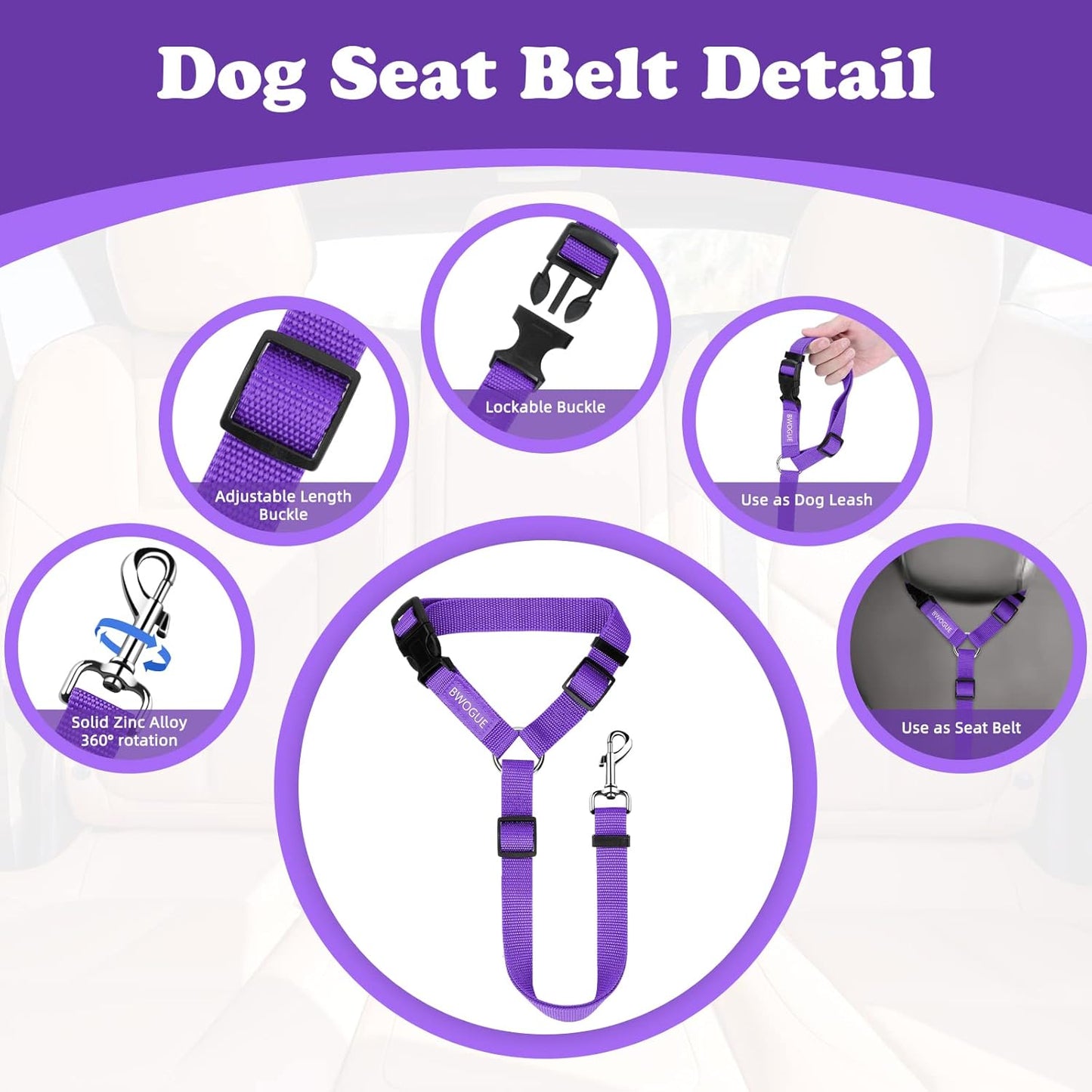 BWOGUE Pet Dog Cat Seat Belts, Car Headrest Restraint Adjustable Safety Leads Vehicle Seatbelt Harness (1 Pack) - Pet Explorer