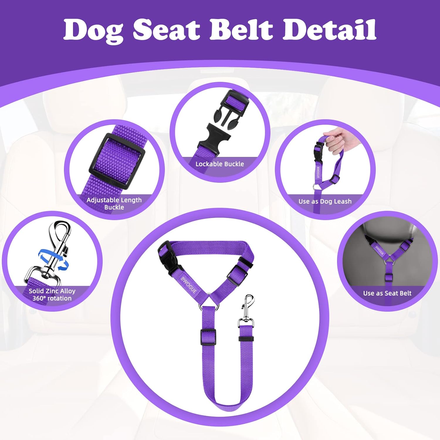 BWOGUE Pet Dog Cat Seat Belts, Car Headrest Restraint Adjustable Safety Leads Vehicle Seatbelt Harness (1 Pack) - Pet Explorer