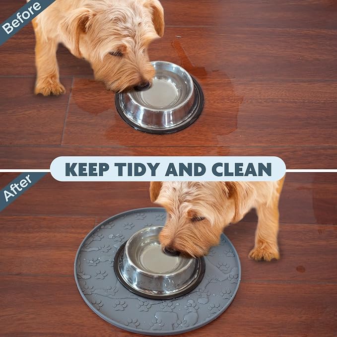 SUNLAND Silicone Dog Food Mat, Pet Feeding Mat for Food and Water, Waterproof Non-Slip Cat Feeding Bowl Mat with Raised Edge, Prevents Residue from Spilling onto The Floor, Pet Accessories