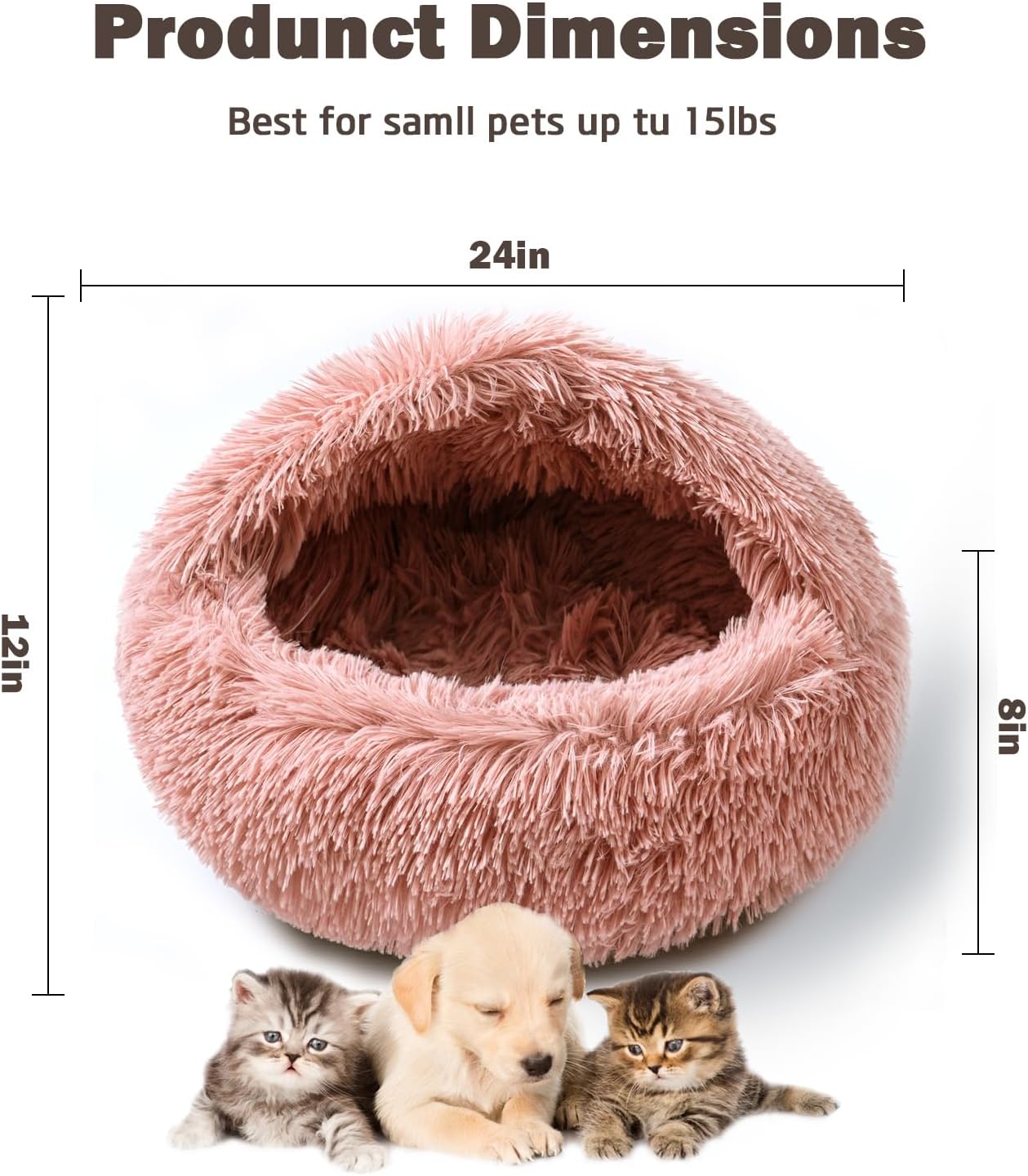 Cat Bed for Indoor Cats, Calming Cozy Cave with Self-Warming Plush, Entire Bed Machine Washable & Anti-Slip Base, Breathable Pet Bed for Small Cats&Dogs All Seasons (Leather Pink, 24 * 24inch) - Pet Explorer