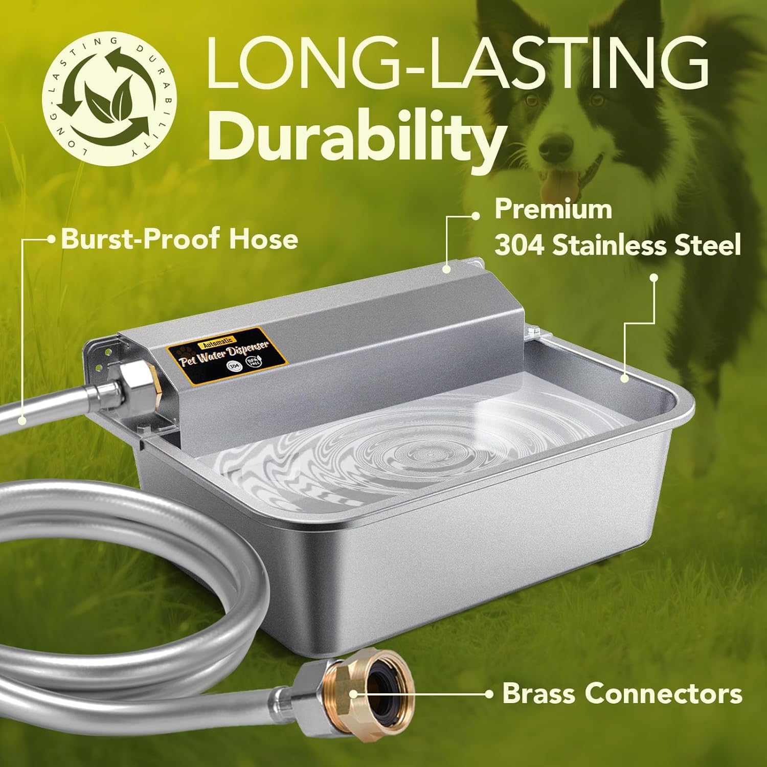 Automatic Water Dispenser for Dogs 2 Gallons, 304 Stainless Steel Dog Water Bowl Dispenser for Farm Chicken Pets Indoor&Outdoor Dog Waterer Feeder Fit 3/4'' GHT Faucet Auto Filling Wide Drinking Area - Pet Explorer
