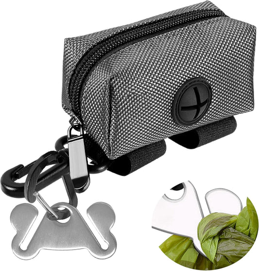 Dog Waste Bag Dispenser Pet Poop Bags Holder for Doggie Waste Bags Dispensers Soft Fabric Zipper Small Doggy Puppy Pouch for Leash Accessory Attachment with Carrier,Grey - Pet Explorer