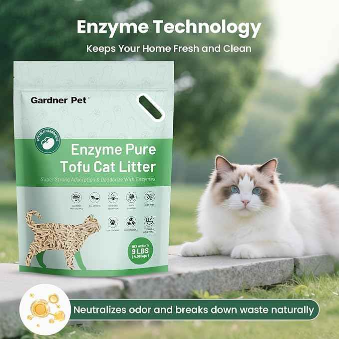 Gardner Pet Tofu Cat Litter, Cat Litter Flushable Clumping Cat Litter, Low Dust, Odor Control, Plant-Based Natural Kitten Litter with Fast Absorption & Low Tracking (9LBS*2)