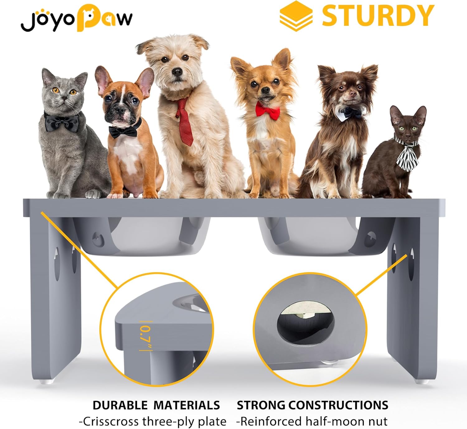 Elevated Dog Bowls, Bamboo Raised Dog Bowl for Medium Dogs, with 2 Stainless Steel Bowls (7'' Tall-30 oz Bowl) - Pet Explorer