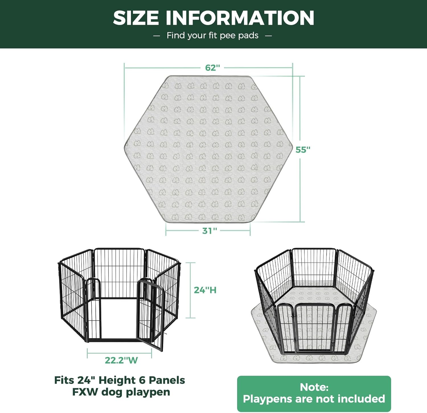 FXW Washable Pee Pads for Dogs, Puppy Pads with Super Absorbent, Specifically Designed for FXW Rollick/Homeplus 24inch 6 Panels Dog Playpen, 31" Hexagon, Khaki, 1 Pack - Pet Explorer