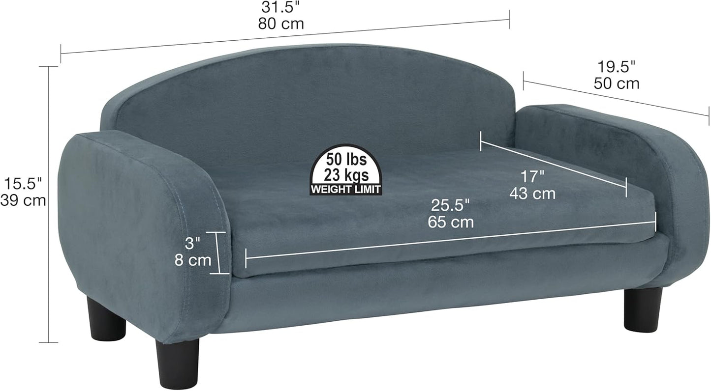 Paws & Purrs Cat Sofa Bed, Pet Couch for Indoor Cats Elevated Cat Beds with Removable Washable Mattress Cover for Kitten, Puppy or Small Animal- 31.5" Wide, Cornflower - Pet Explorer