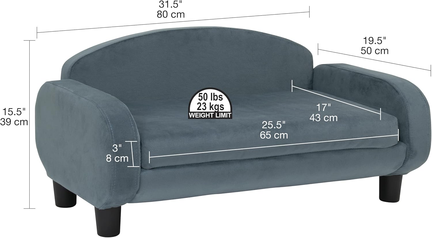 Paws & Purrs Cat Sofa Bed, Pet Couch for Indoor Cats Elevated Cat Beds with Removable Washable Mattress Cover for Kitten, Puppy or Small Animal- 31.5" Wide, Cornflower - Pet Explorer