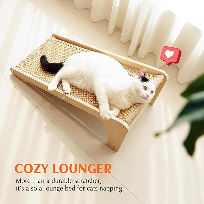 PETKARAY Cat Scratcher, Sisal Scratching Ramp, L Shape Scratch Pad for Indoor Cats, Wall Furniture Protector with Catnip (Large Size)