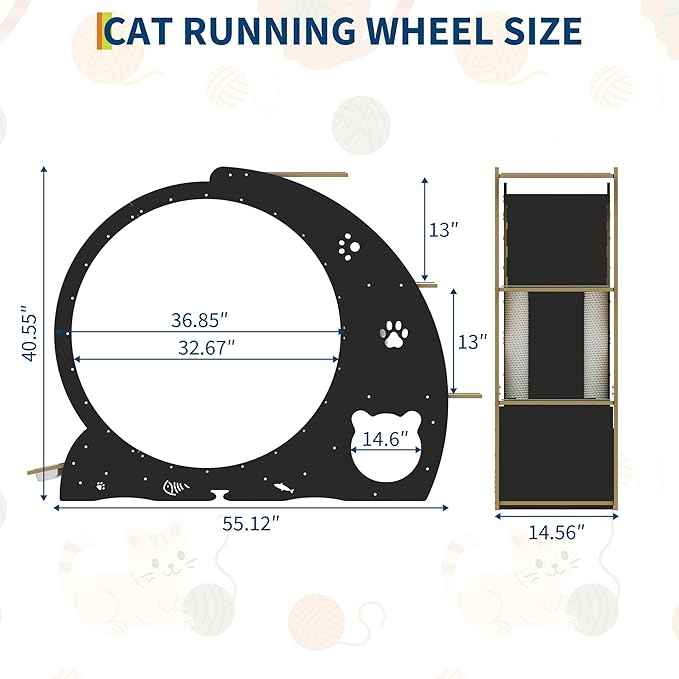55" Multi-Cat Exercise Wheel with 3-Level Jumper & Scratching Pad - Silent TPE Spinner Activity Center with Rest Area to Prevent Boredom and Obesity in Indoor Cats