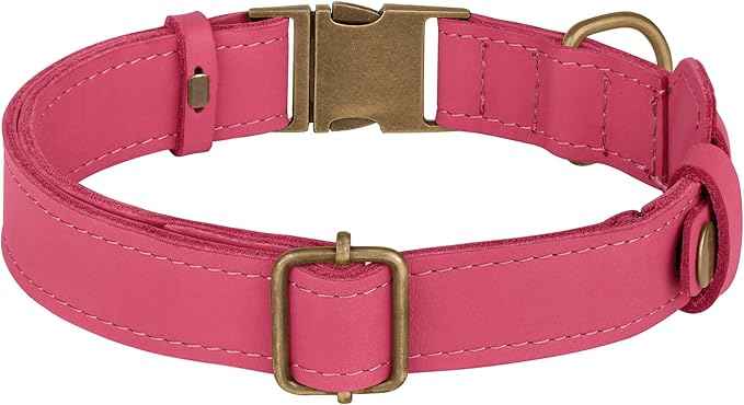 AirTag Dog Collar - Genuine Leather Dog Collar with Apple AirTag Holder and Metal Buckle - Smart GPS Tracking Pet Collars (Pink, L, 17"-21" Neck Fit)