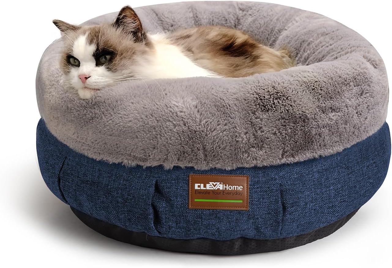 ClevaHome Cozy Cat Bed - Ultra-Soft Plush Pet Bed with Raised Sides and Anti-Slip Base, Comfortable Round Bed for Small Pets up to 11 lbs - Pet Explorer