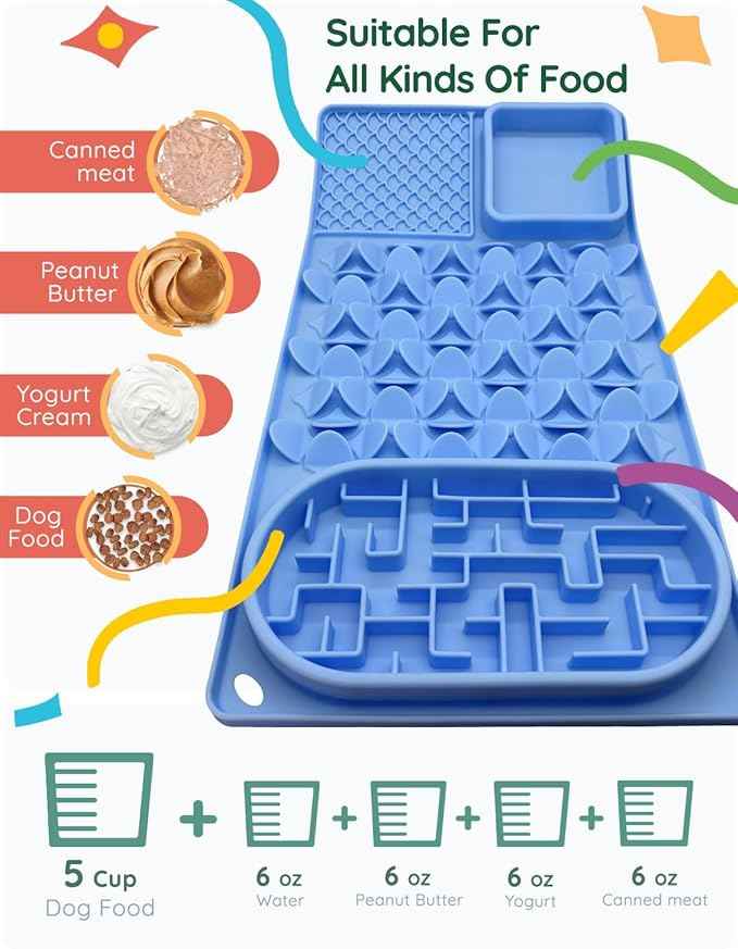 Slow Feeder Bowl for Large dog, Silicone Lick Mat & Snuffle Mat with Suction Cups - Interactive Puzzle Feeder to Slow Eating & Keep Busy, Reduce Vomiting & Relieve Boredom (21"x 11" Light Blue)