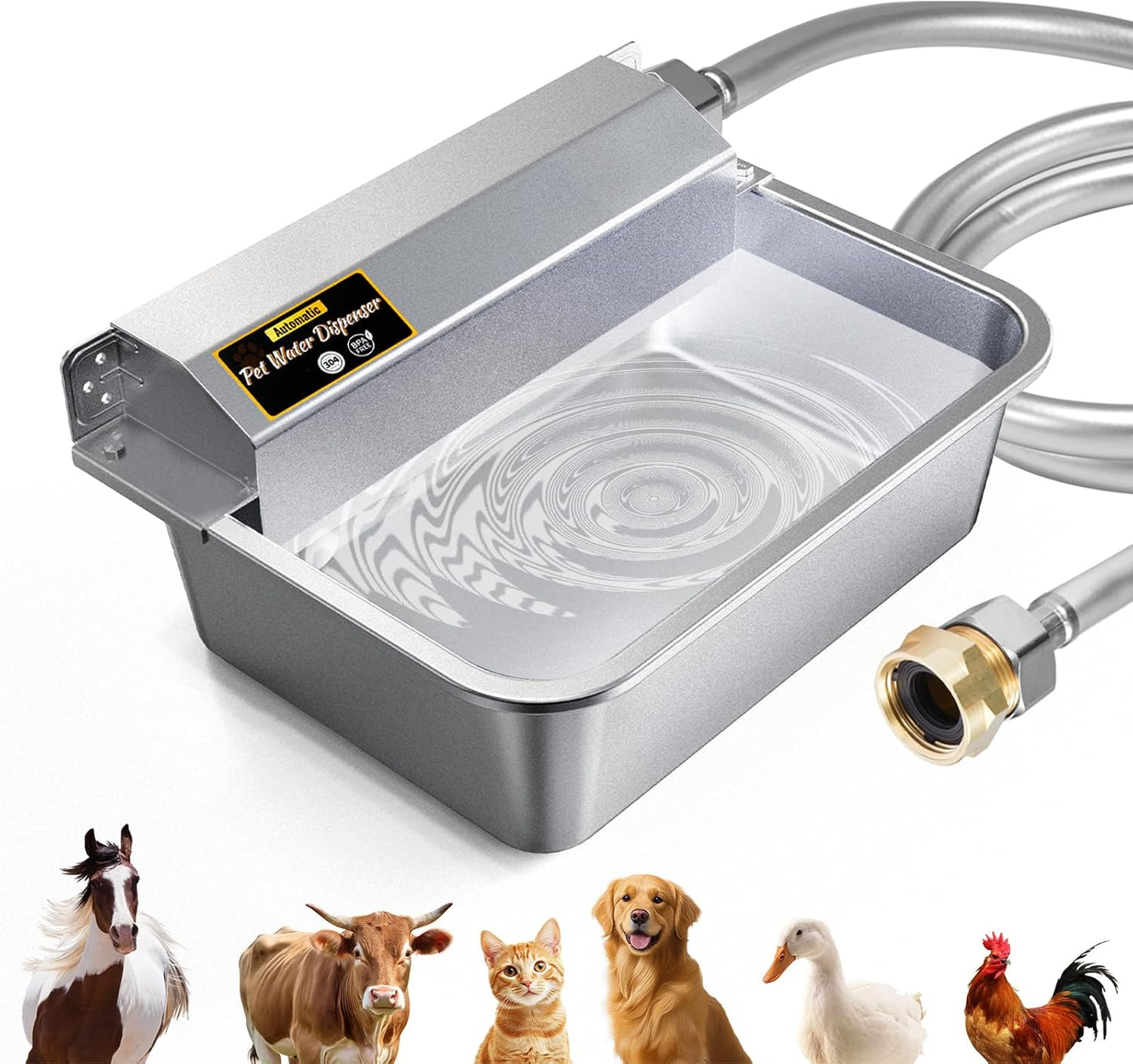 Automatic Water Dispenser for Dogs 2 Gallons, 304 Stainless Steel Dog Water Bowl Dispenser for Farm Chicken Pets Indoor&Outdoor Dog Waterer Feeder Fit 3/4'' GHT Faucet Auto Filling Wide Drinking Area - Pet Explorer