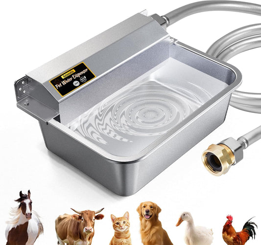 Automatic Water Dispenser for Dogs 2 Gallons, 304 Stainless Steel Dog Water Bowl Dispenser for Farm Chicken Pets Indoor&Outdoor Dog Waterer Feeder Fit 3/4'' GHT Faucet Auto Filling Wide Drinking Area - Pet Explorer