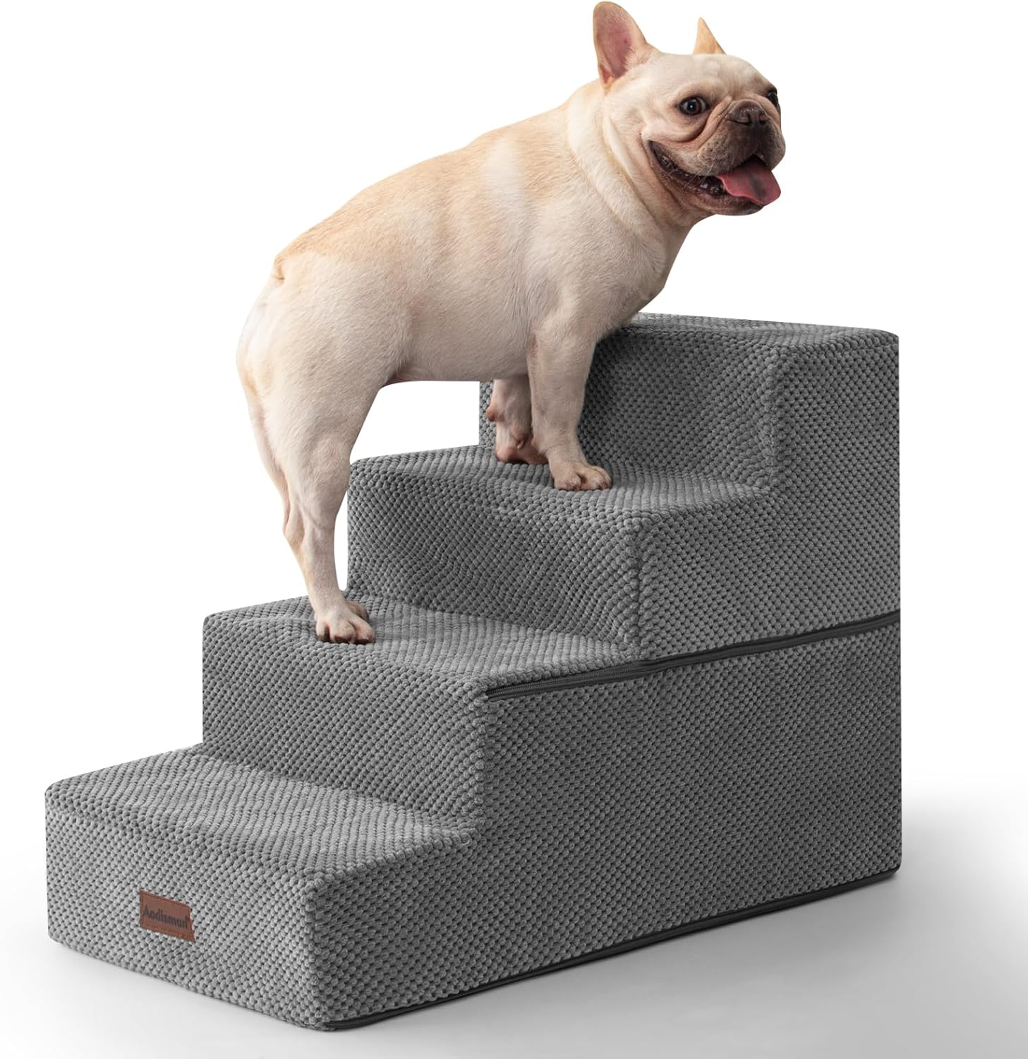 Dog Stairs for Bed 18.5" H, 4-Step Dog Steps for Small Dogs and Cats, Indoor Non-Slip Balanced Pet Stairs are Suitable for Puppy, Older Cat,Gery - Pet Explorer