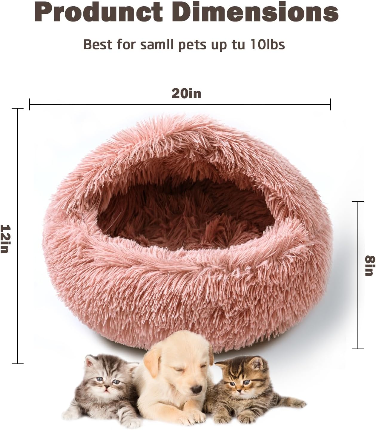 Cat Bed for Indoor Cats, Calming Cozy Cave with Self-Warming Plush, Entire Bed Machine Washable & Anti-Slip Base, Breathable Pet Bed for Small Cats&Dogs All Seasons (Leather Pink, 20 * 20inch) - Pet Explorer