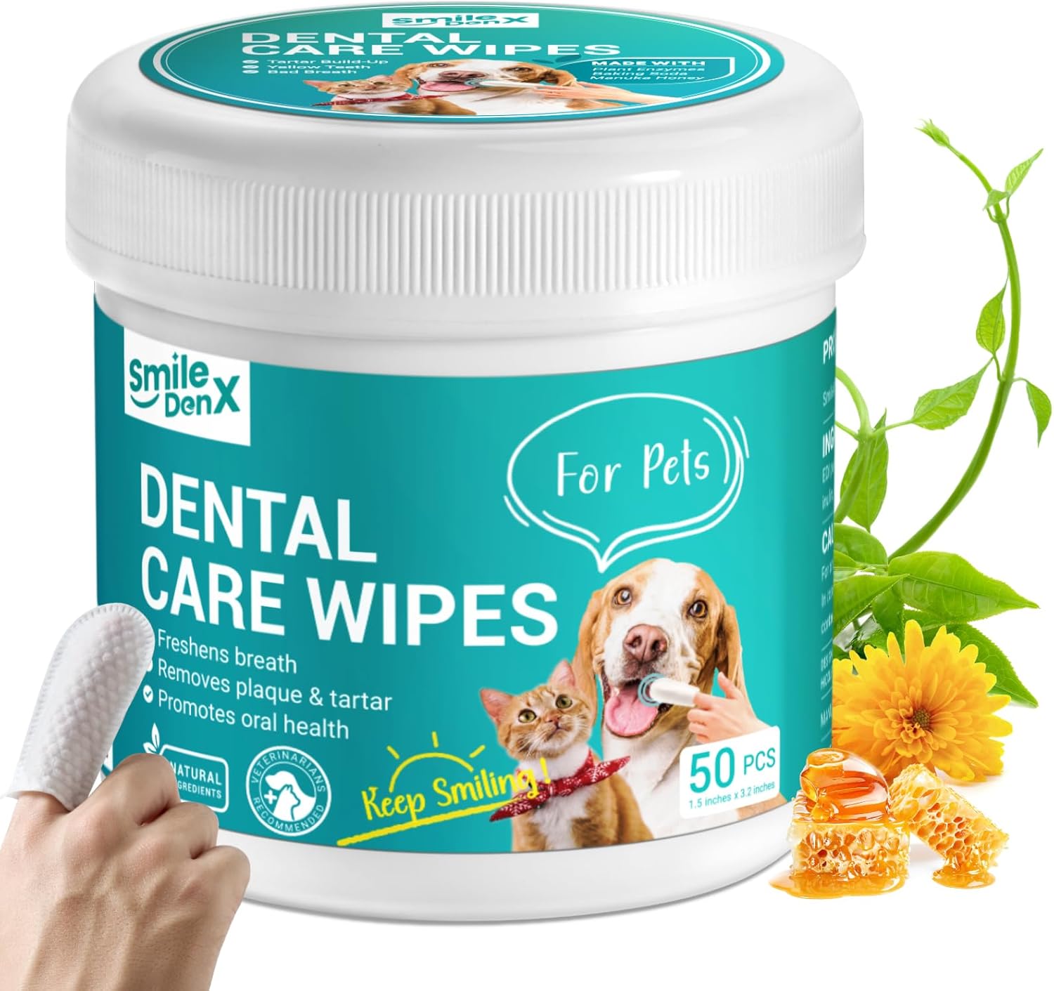 Dog Dental Care Finger Wipes - Teeth Cleaning Finger Wipes for Dog & Cats - Tooth Brushing Kit Dental Wipes for Dog - Reduces Plaque & Freshens Breath (50 PCS, Beef) - Pet Explorer