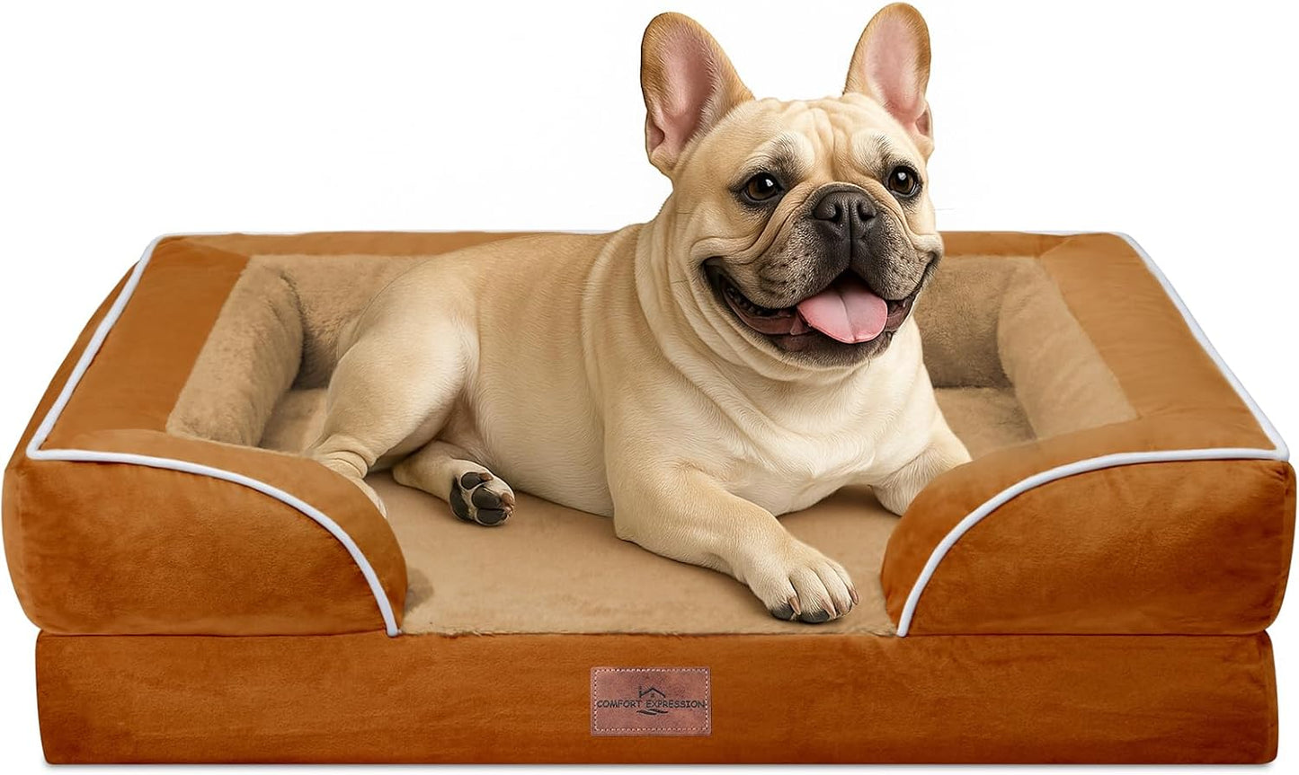 Comfort Expression Small Dog Beds Waterproof Orthopedic Foam Dog Sofa Beds for Medium Dogs Comfy Pet Bed with Washable Removable Cover & Non-Slip Bottom(Small,Caramel) - Pet Explorer