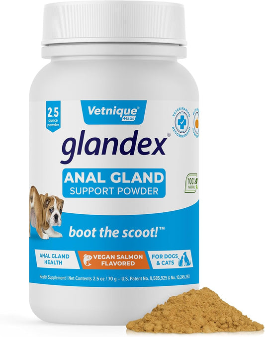 Vetnique Glandex Dog Fiber Supplement Powder for Anal Glands with Pumpkin, Digestive Enzymes & Dog Probiotics for Digestive Health - Vet Recommended - Boot The Scoot (Vegan Salmon, 2.5oz Powder) - Pet Explorer
