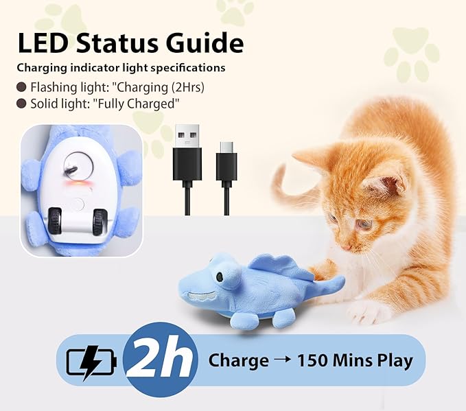 Interactive Cat Toys for Indoor Cats – Auto Moving Alligator with 360° Random Movement & Tail Wagging, Rechargeable Cat Exercise Toy with Catnip, Self-Play Fun for Bored Adult Cats-Blue