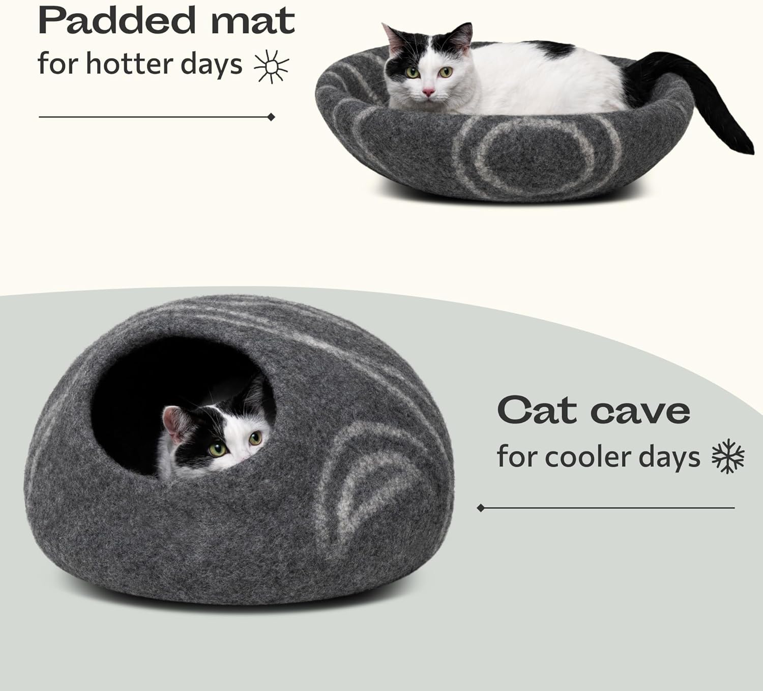 MEOWFIA Cat Cave – Premium Felt Cat Bed for Indoor Cats, Handmade 100% Merino Wool (Large, Dark Grey) - Pet Explorer