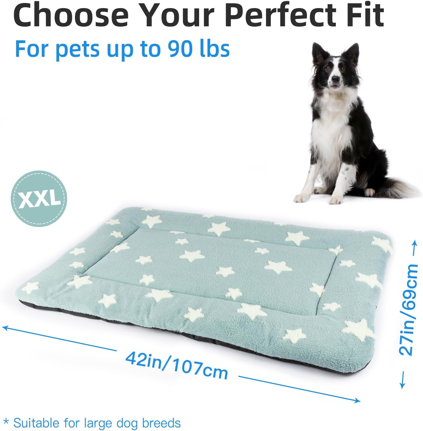 Mora Pets Dog Crate Pad Dog Kennel Bed Crate Mat for Large Dogs Washable Cute Star Pet Bed for Cage Ultra Soft Flat Pillow Cushion for Cozy Sleeping Anti-Slip Blue 42 x 27 - Pet Explorer
