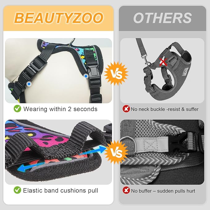 BEAUTYZOO Escape Proof Cat Harness and Leash for Walking, Soft Adjustable Cute Vest for Small to Large Cats, Reflective Breathable Easy-Control Outdoor Jacket, Kitten Harness and Leash Set, Leopard, M