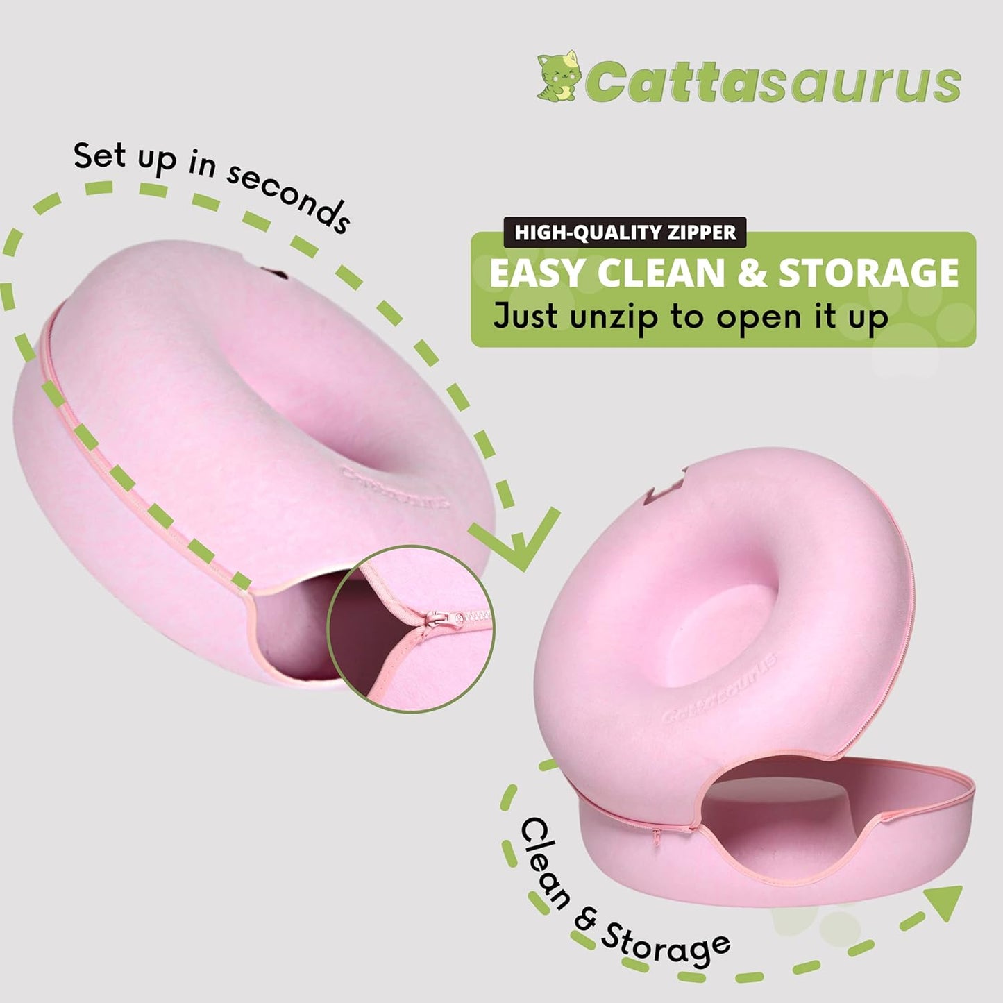Cattasaurus Peekaboo Cat Cave for Multiple & Large Cats Up to 30-45 Lbs, Scratch Detachable & Washable Tunnel Bed, Comfy Donut Cat Cave (Pink, Large) - Pet Explorer