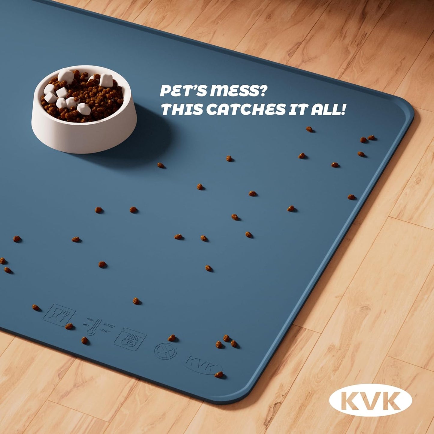KVK Dog Food Mat, 39.4×29.5in Extra Large Silicone Pet Feeding Mat - Waterproof, Non - Slip, Chew - Resistant for Food & Water, Protect Floors (Royal Blue) - Pet Explorer