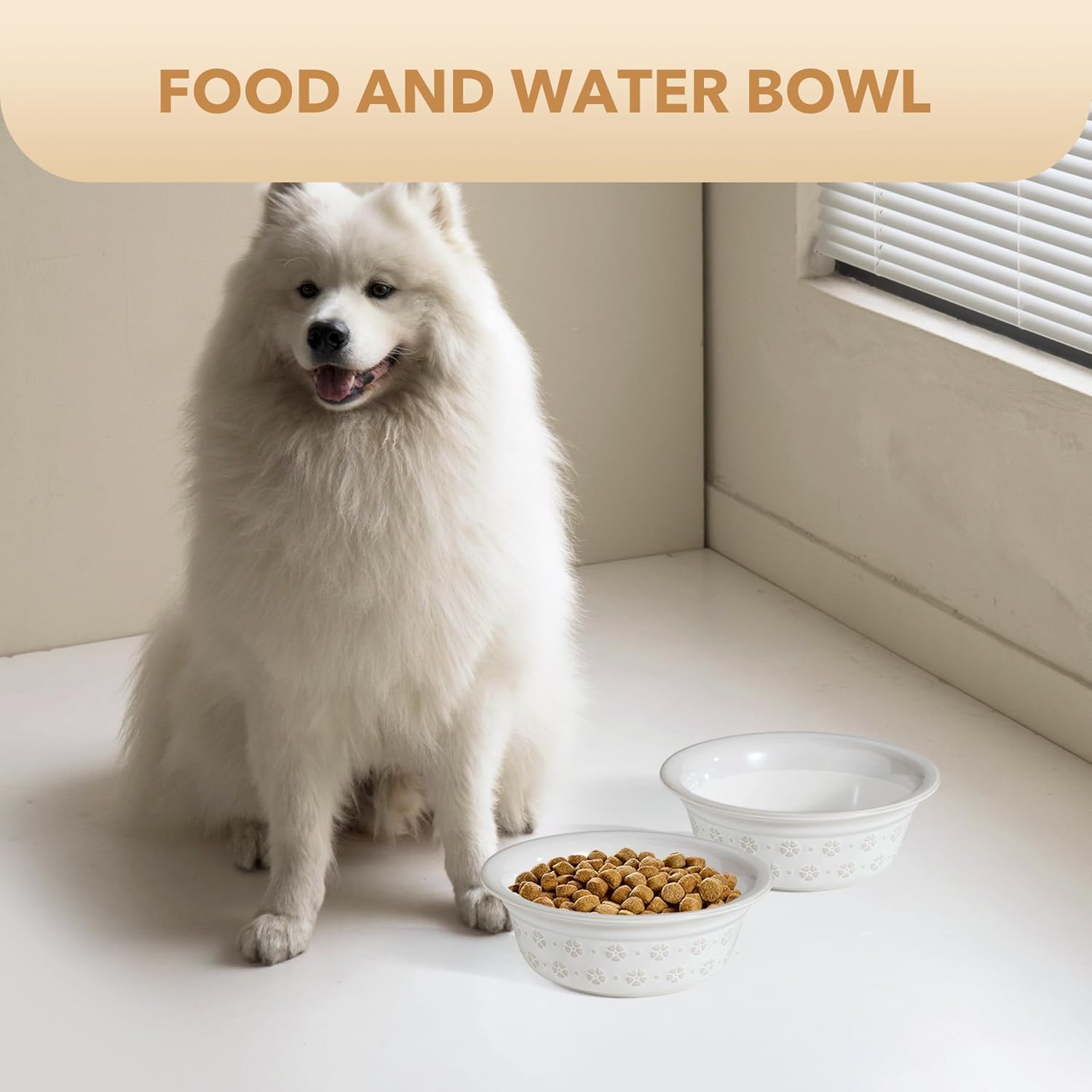 Ceramic 8.7inch Dog Bowl for Large Dog, Basic Food and Water Bowl for Replacement, Wide Opening Rounded Edge(Single Bowls, Reactived Glaze -White) - Pet Explorer