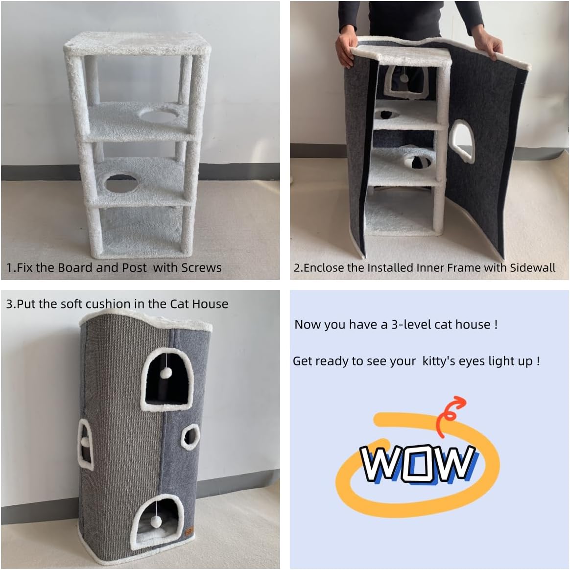 4-Level Cat House for Indoor Cats,Covered Cat Beds and Furniture with Scratch Pad,Hideaway Cave &Cushions,Modern Cat Tower Condo for Multi Small Pet and Large Cats Navy Blue - Pet Explorer