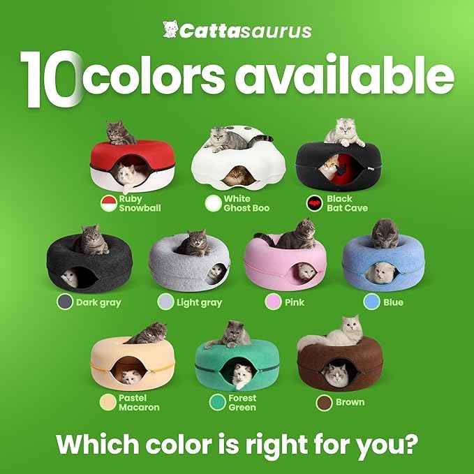 Cattasaurus Unique Gothic Peekaboo Cat Cave for Multiple & Large Cats Up to 30-45 Lbs, Scratch Detachable & Washable Tunnel Bed, Comfy Donut Cat Cave (Gothic Bat, Large)