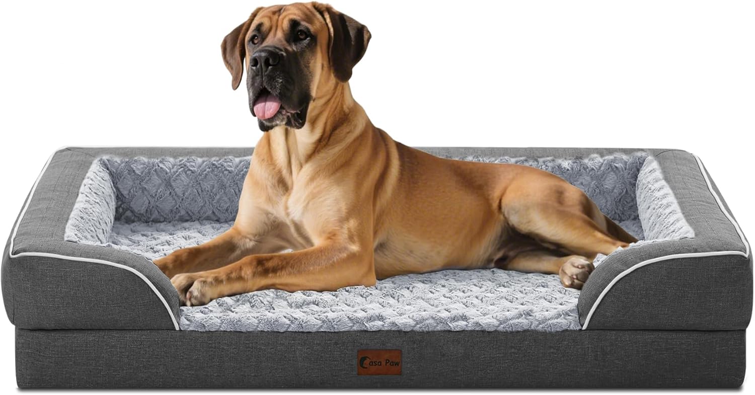Orthopedic XXL Dog Bed for Extra Large Dogs, Waterproof Memory Foam Dog Beds with Sides, Egg-Crate Foam and Non-Slip Bottom Big Dogs Beds with Washable Removable Cover(XX-Large,Dark Grey) - Pet Explorer