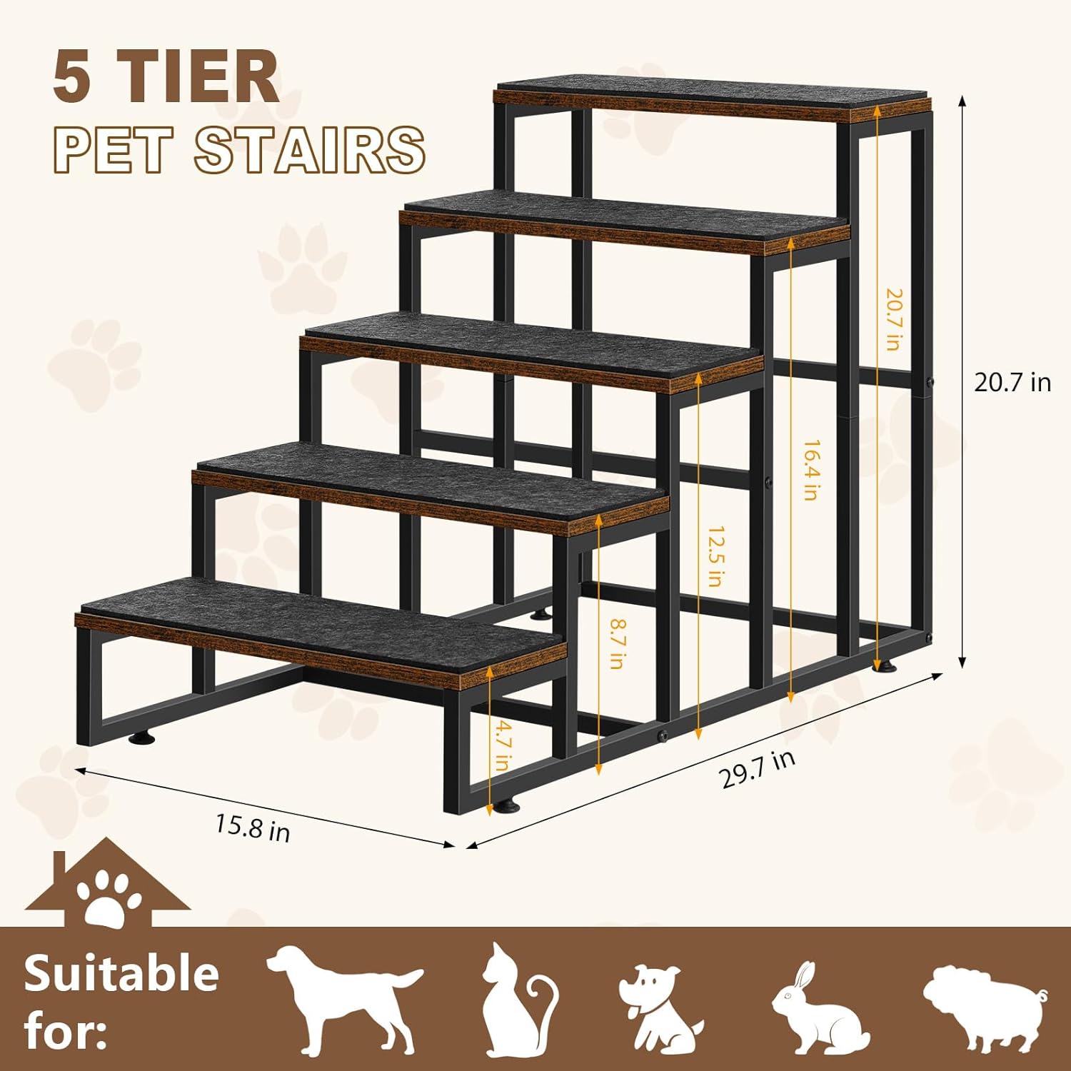 Dog Stairs Ramps Dog Stairs for High Bed Couch 5 Tier Pet Stairs for Small Medium Large Dogs and Cats Pet Step with Non-Slip Stair Tread for Puppy, The Old, and Injured Dogs - Pet Explorer