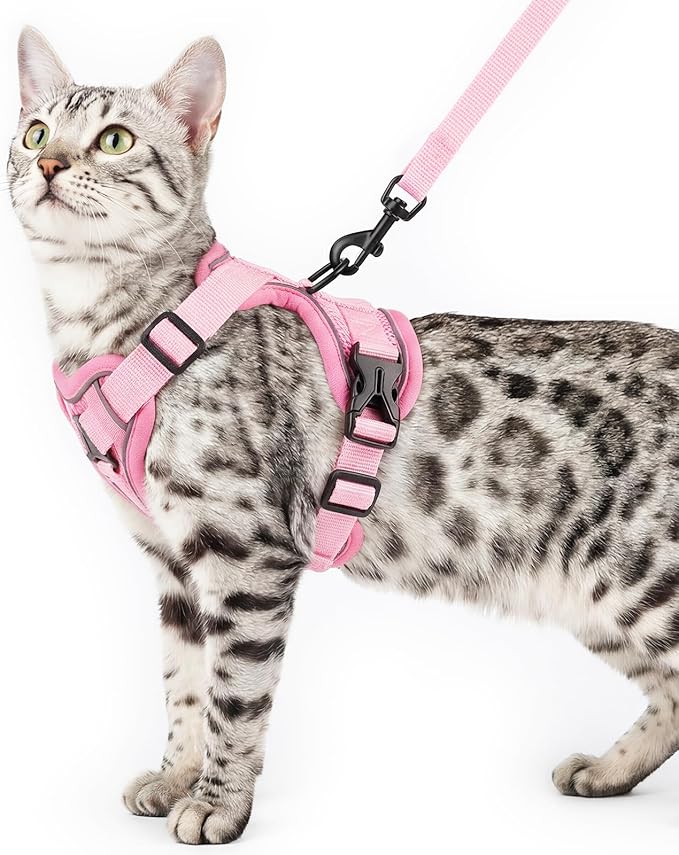 Cat Harness and Leash Set Escape Proof Tactical Medium Kitten Harness Emotional Support Cat Vest, Pink, M