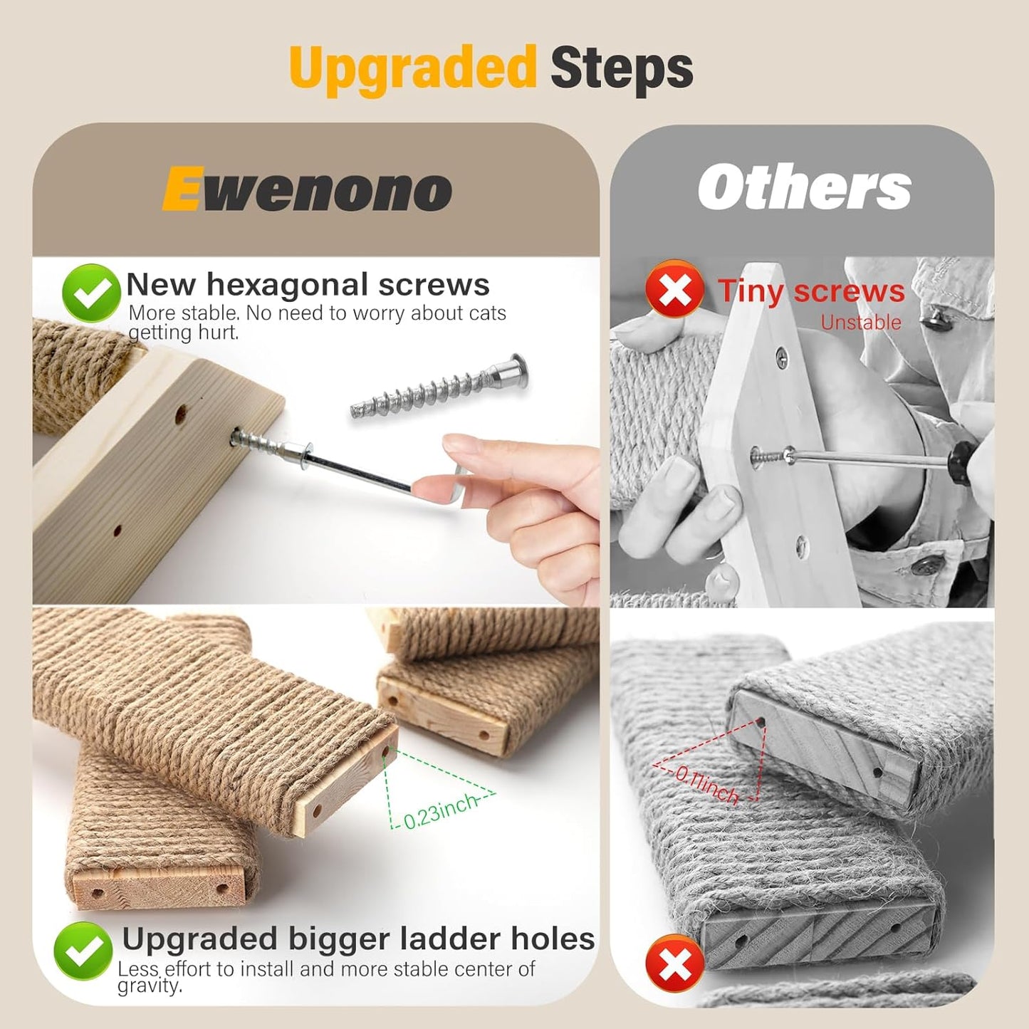 2 Pack 4 Steps Cat Wall Shelves Cat Stairs for Wall with Sisal Rope.Cat Wall Steps/Ladder Furniture ＆ cat Tree Supplies(Catstairs 2Pack-4Steps)