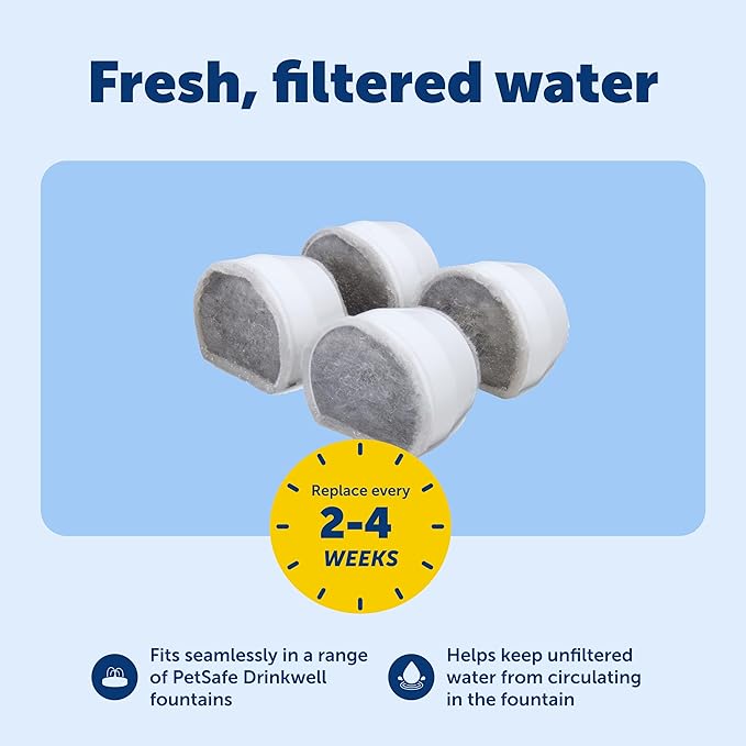 PetSafe Drinkwell Avalon & Pagoda Fountain Activated Carbon Filters - Better Hydration Choice - Long-Lasting Purity - Odor-Free Drinking - Universal Filter Replacement - 4 Pack
