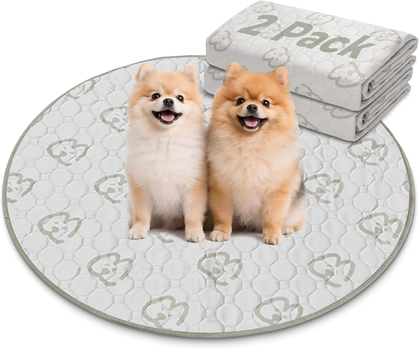 FXW Washable Pee Pads for Dogs, Puppy Pads with Super Absorbent, Specifically Designed for Whelping Box, 32" Round, Khaki, 2 Packs - Pet Explorer