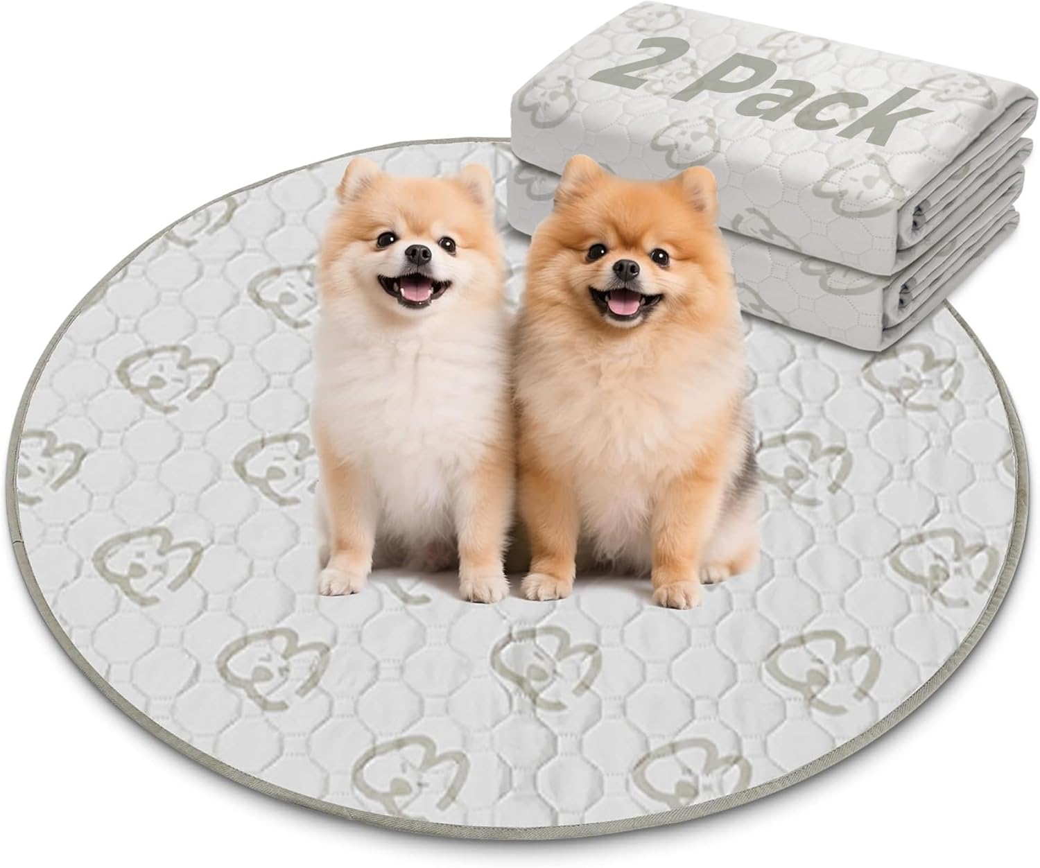 FXW Washable Pee Pads for Dogs, Puppy Pads with Super Absorbent, Specifically Designed for Whelping Box, 32" Round, Khaki, 2 Packs - Pet Explorer