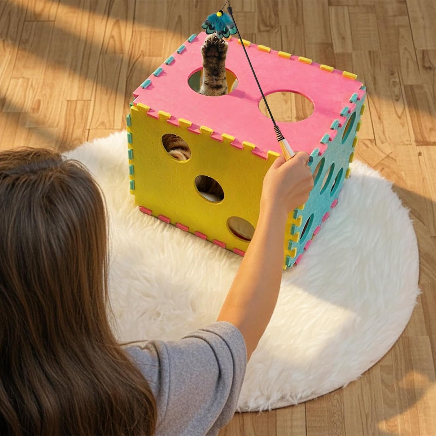 Cat Houses for Indoor Cats, Cute Cat Bed Cave with Soft Pillow, Cat Cube for Multiple Large Cats, Fun Dice Shaped, 17 Inches - Pet Explorer