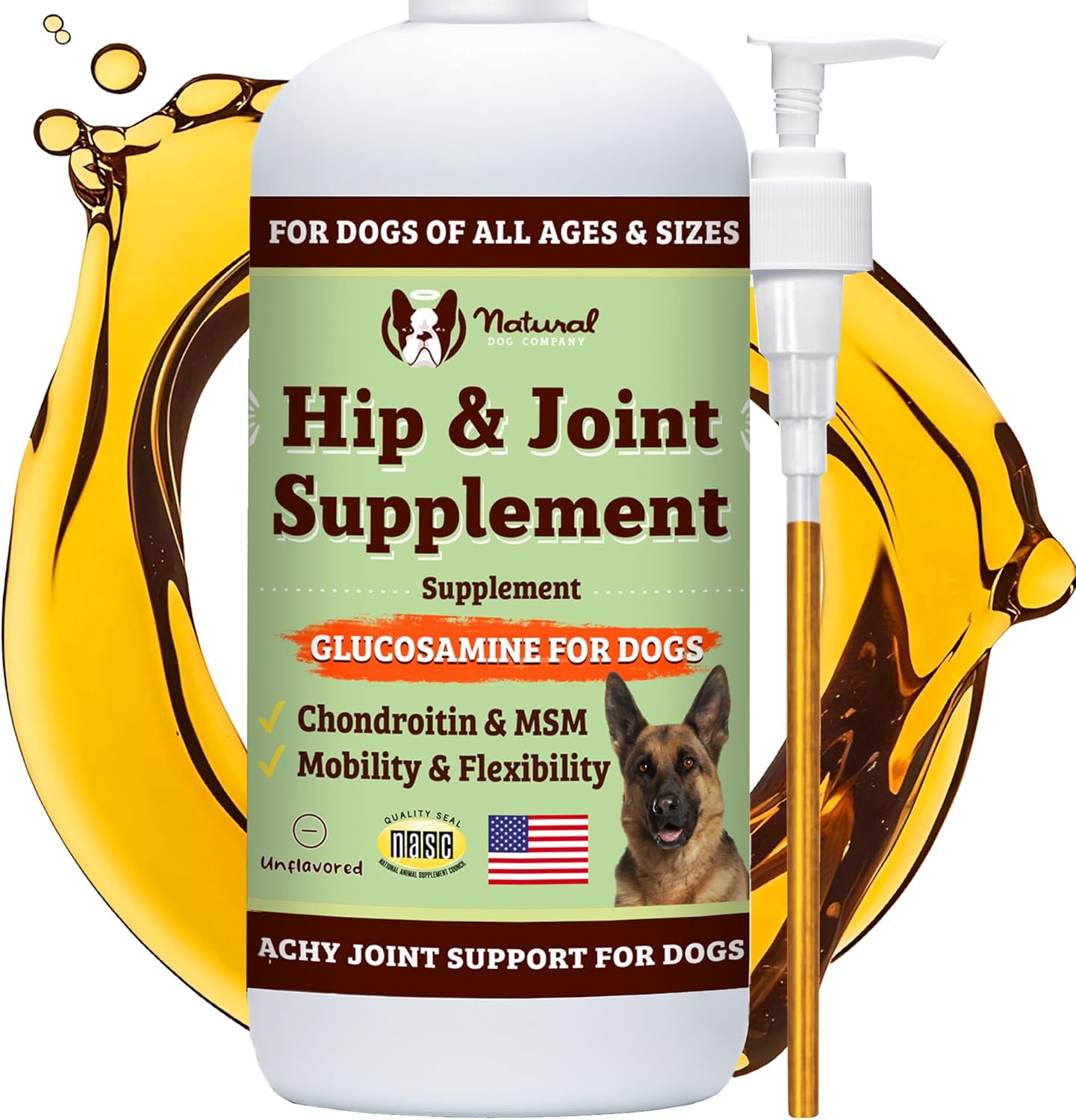 Natural Dog Company Liquid Glucosamine for Dogs, Hip & Joint Oil, Extra Strength Cartilage, Joint Supplement for Dogs, Helps Mobility, Eases Occasional Stiffness, Glucosamine Chondroitin, 32 oz. - Pet Explorer