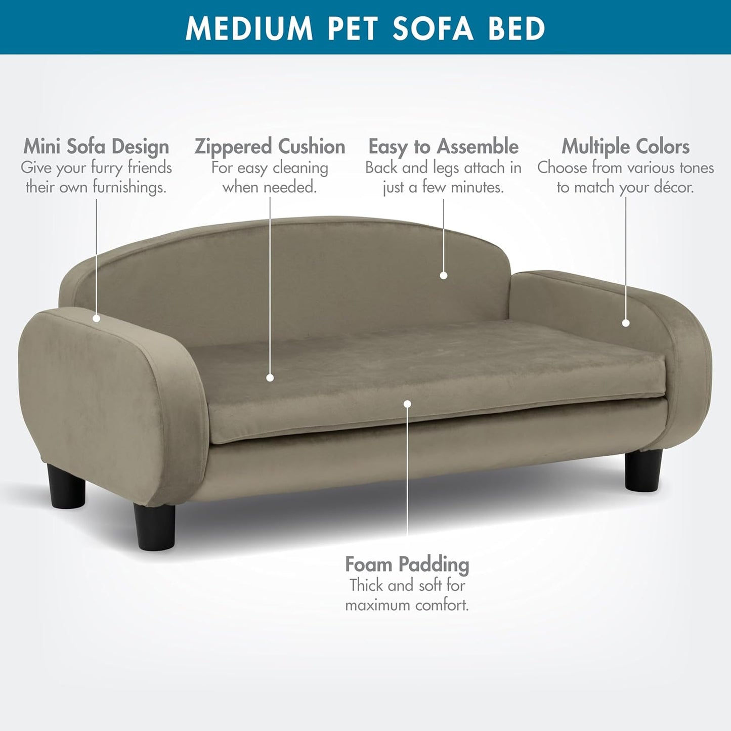 Paws & Purrs Multi-Cat Sofa Elevated Pet Bed for Indoor Cats Raised Cats Couch with Removable Washable Mattress Cover for Kittens, Dogs - 35.5" Wide, Ash - Pet Explorer