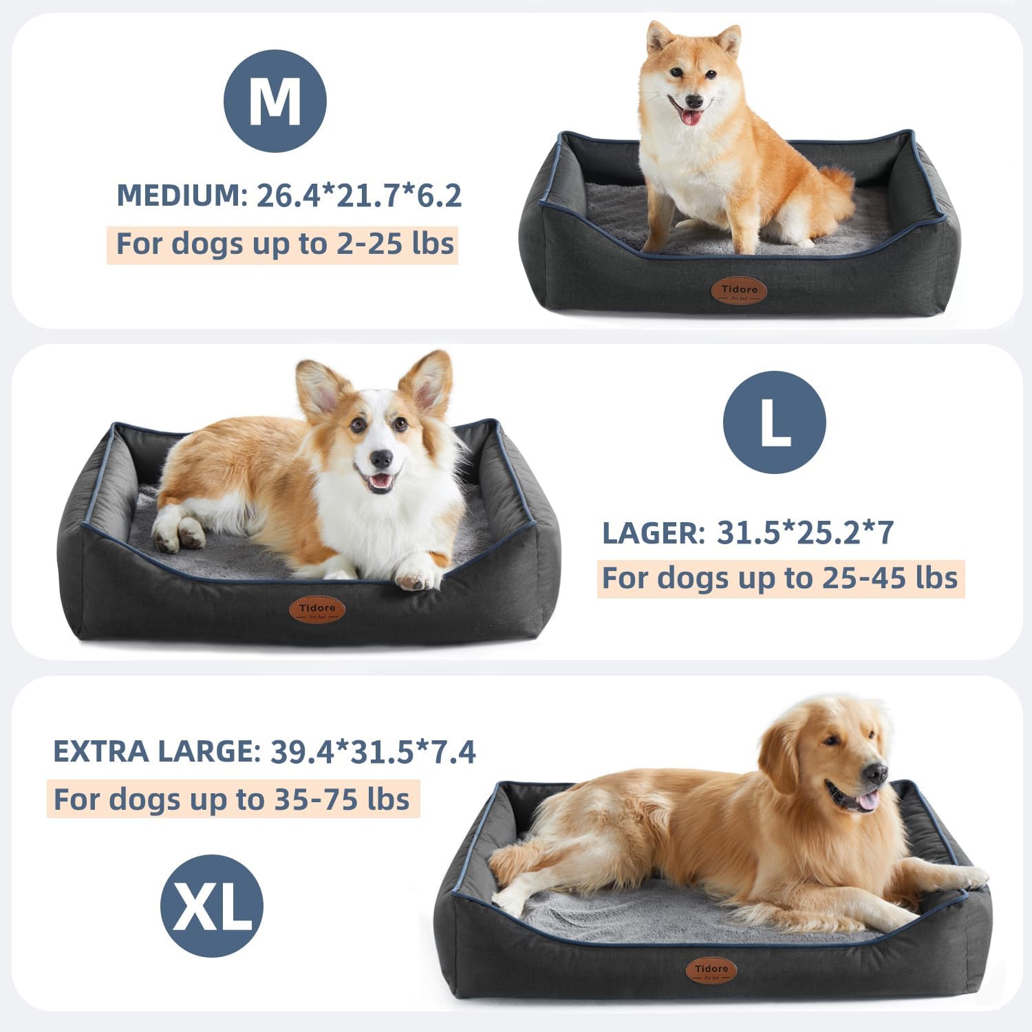 Orthopedic Dog Beds for Medium Dogs, Durable Egg Crate Foam Sofa Dog Bed wit Washable Removable Cover,Waterproof Lining,Pet Bed for Large Dogs (Dark Grey, 26.4" L x 21.7" W x 6.2" Th) - Pet Explorer