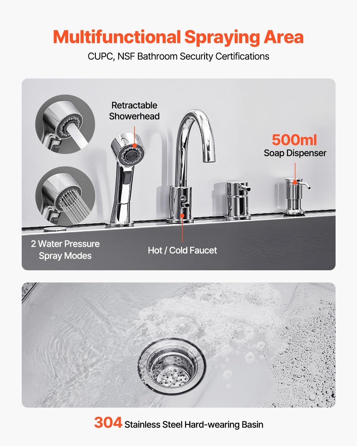 VEVOR Professional 304 Stainless Steel Dog Bathing Station, 50 inch Pet Grooming Tub w/Anti-Slip ramp, Storage Drawer, Cold Hot Faucet Showerhead, for Large & Medium & Small (Right Door, with Drawer) - Pet Explorer