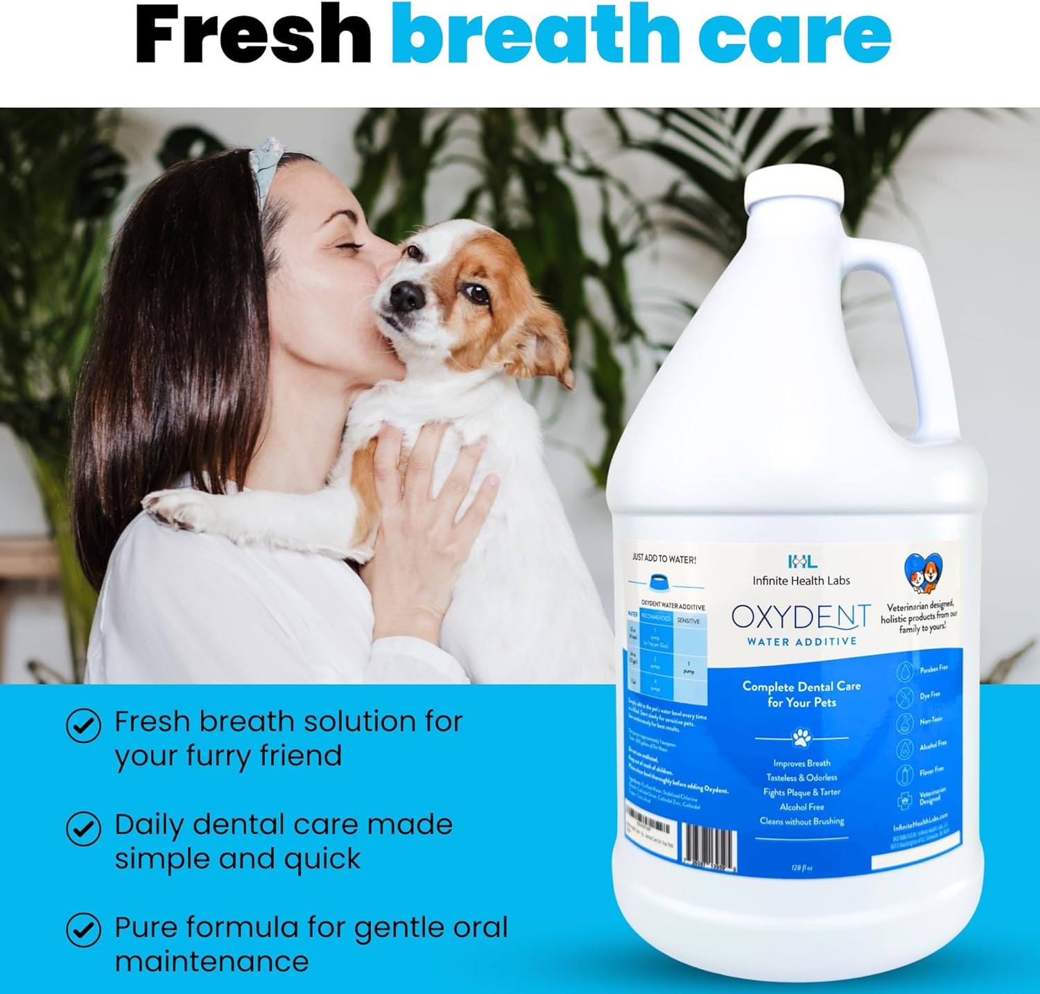 Oxydent Premium Pet Dental Care Solution - Pet Water Additive & Mouthwash for Teeth Cleaning - Eliminate Bad Dog & Cat Bad Breath - Dog Dental Rinse - Fights Tartar & Plaque - 1 Gallon - Pet Explorer