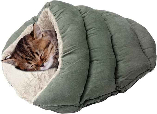 SPOT Sleep Zone Cuddle Cave - Cat Cave Bed for Indoor Cats and Mini Dogs, Durable, Comfortable, Washable for Kittens and Puppies Under 10 lbs and 12 inches Long, Sage Color