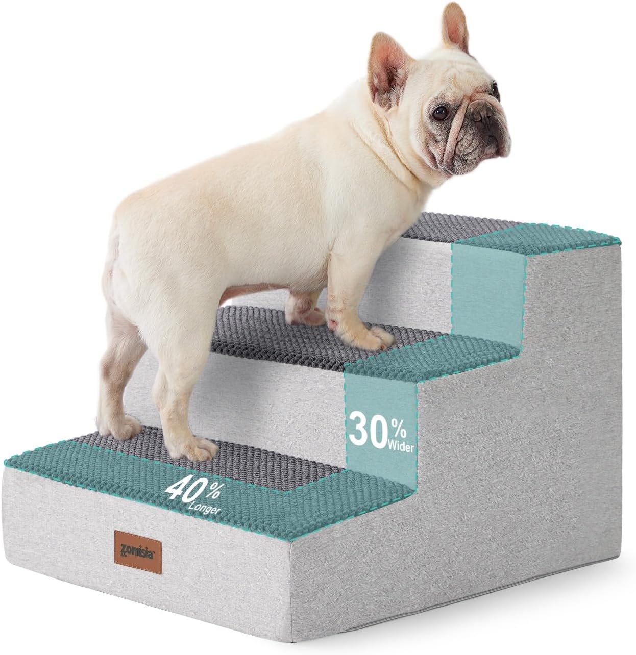 Dog Steps for Couch - Extra Wide Pet Stairs for Small Dogs and Cats, Dog Steps with Non-Slip Bottom Grey 3 Steps, Grey - Pet Explorer
