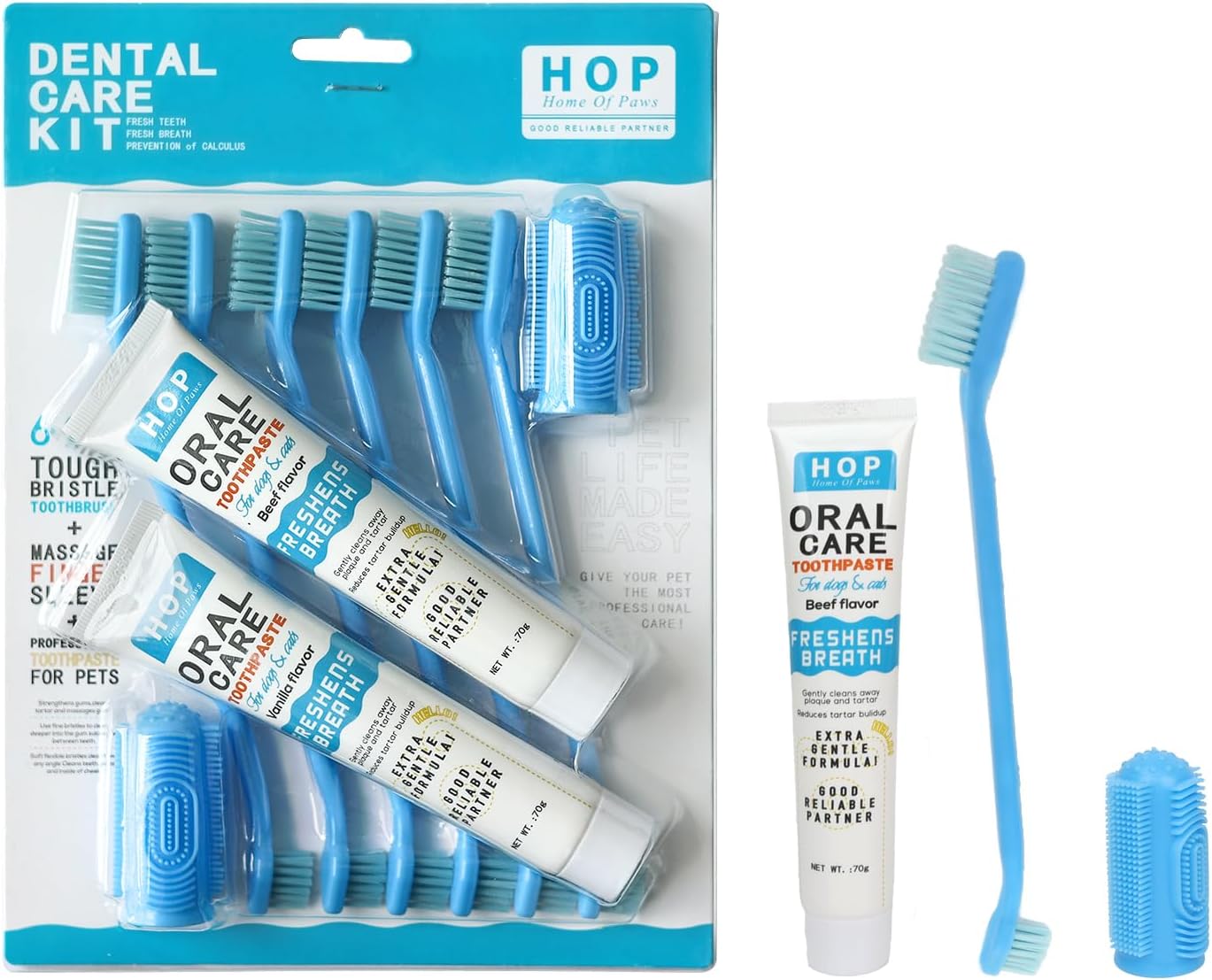 HOP Pet Toothbrush Kit 10PCS Cats Dogs Dental Care Soft Bristles Finger Toothbrush Set Toothpaste Fresh Breath Dog Oral Care Kit Suitable for All Pets Home of Paws - Pet Explorer