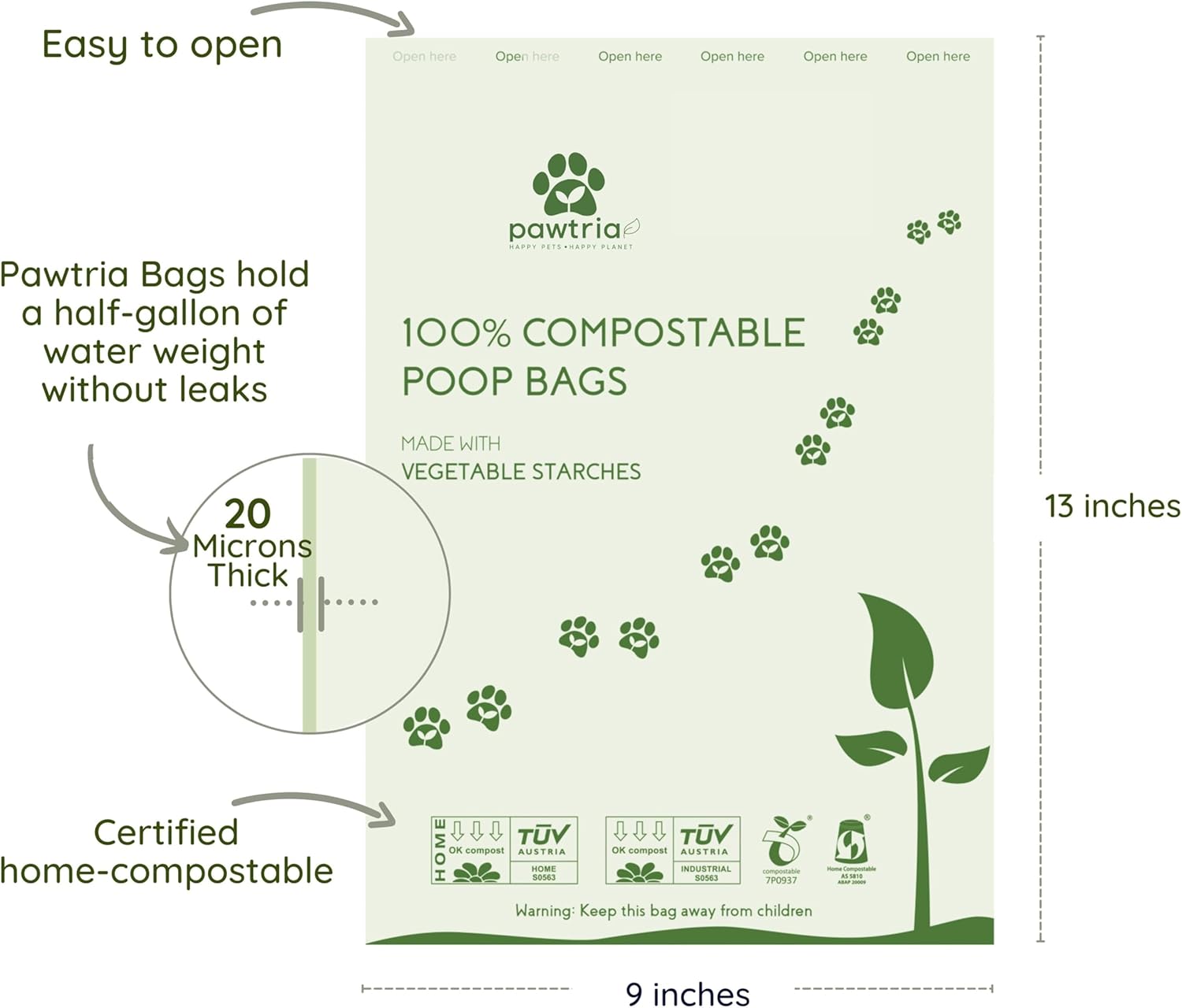 Pawtria Certified Home Compostable Dog Poop Bags (480), Value pack, Biodegradable Poop Bags, Cat Litter, Vegetable Starches, Eco-friendly Dog Waste Bags, Leak proof, Easy to Open, Give Back - Pet Explorer